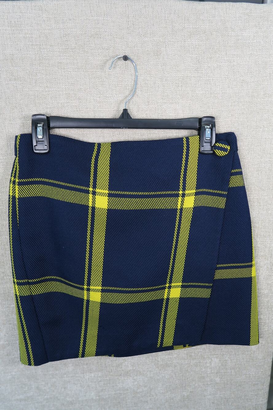 Milly Navy & Yellow Plaid Mini Skirt